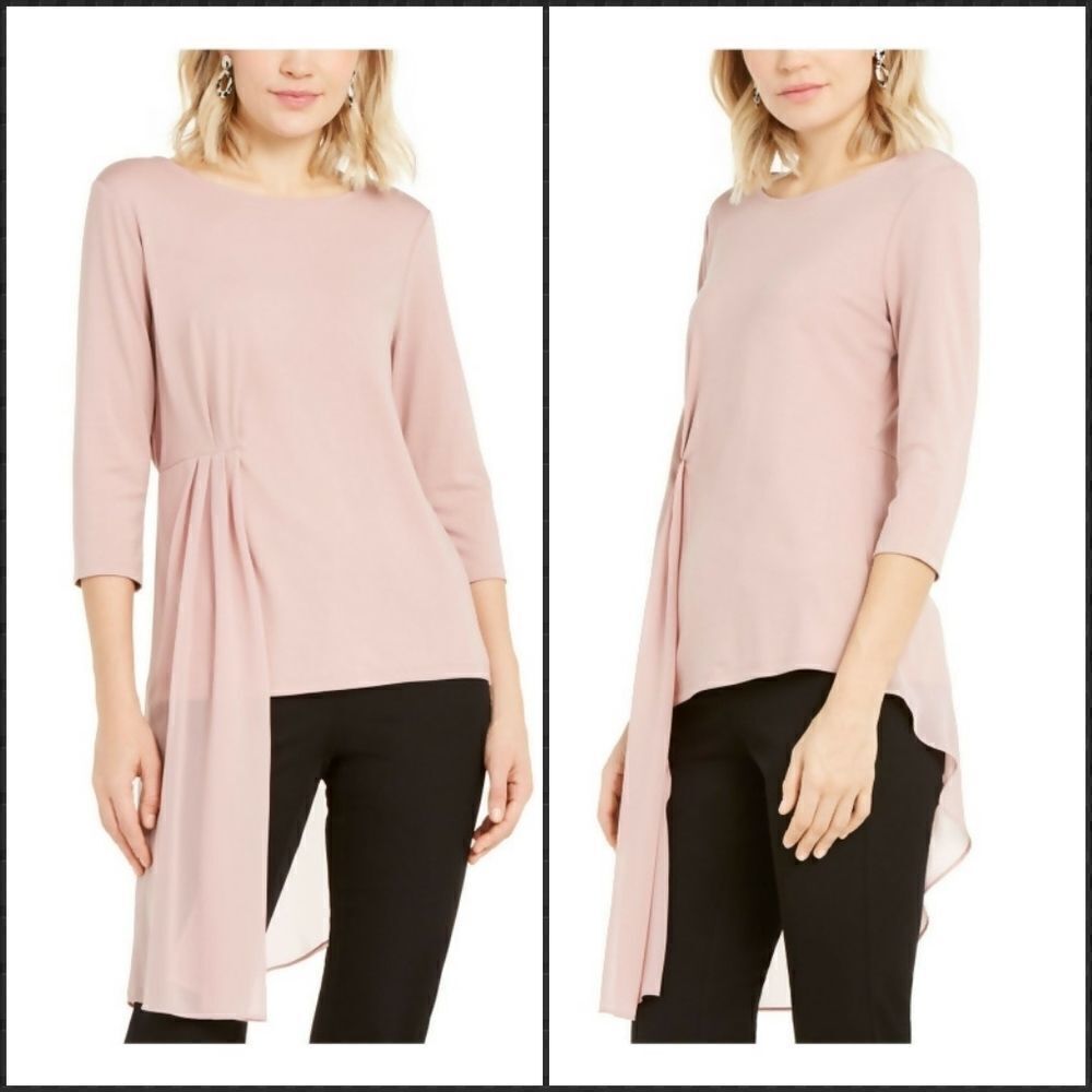Alfani Sheer Asymmetrical-Overlay Top Size L
